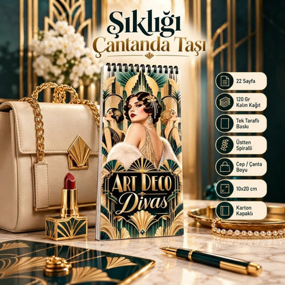 Art Deco Divas – Vintage Kadın Figürleri 10x20 Cep Çanta Boy BoyBoyama Kitabı