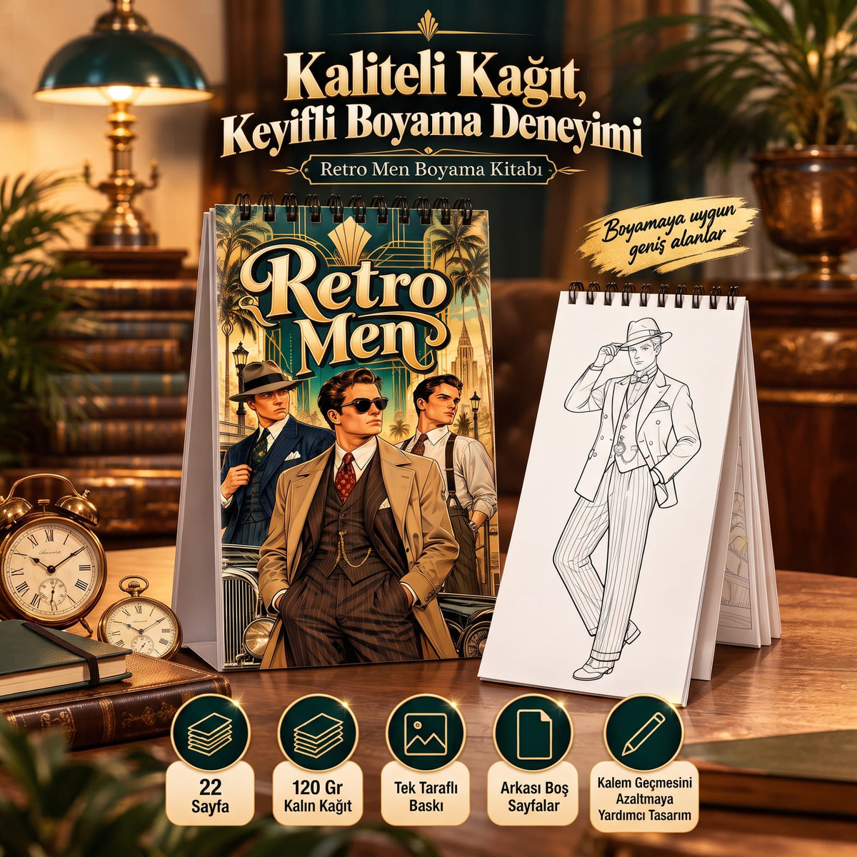 Retro Men Vintage Erkek Modası 10x20 Cep/Çanta Boy Boyama Kitabı