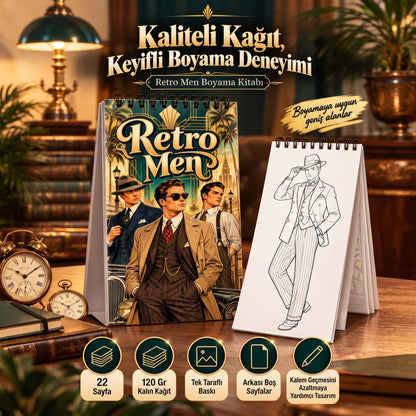 Retro Men Vintage Erkek Modası 10x20 Cep/Çanta Boy Boyama Kitabı
