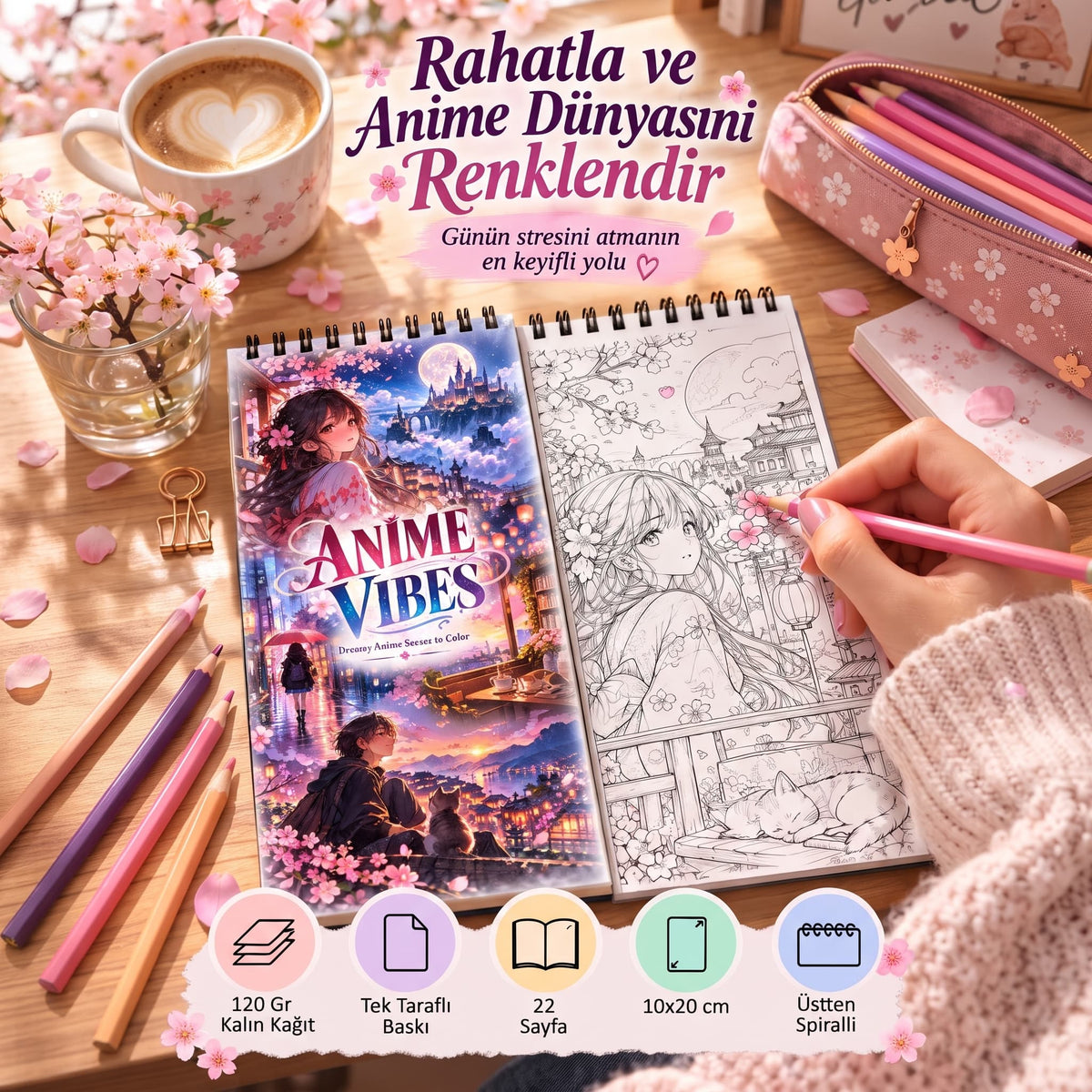 Anime Vibes Anime Boyama Kitabı 10x20 cm Cep ve Çanta Boyu