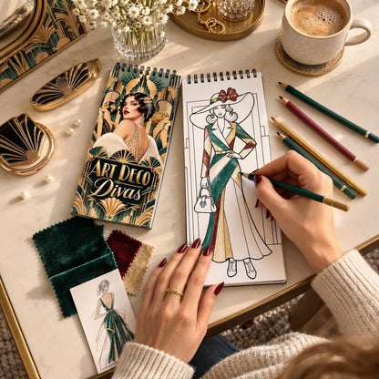 Art Deco Divas – Vintage Kadın Figürleri 10x20 Cep Çanta Boy BoyBoyama Kitabı