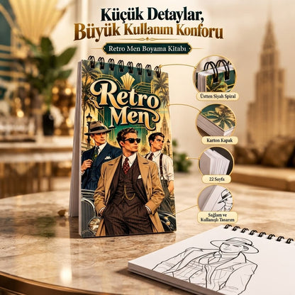 Retro Men Vintage Erkek Modası 10x20 Cep/Çanta Boy Boyama Kitabı
