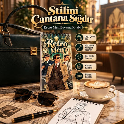 Retro Men Vintage Erkek Modası 10x20 Cep/Çanta Boy Boyama Kitabı