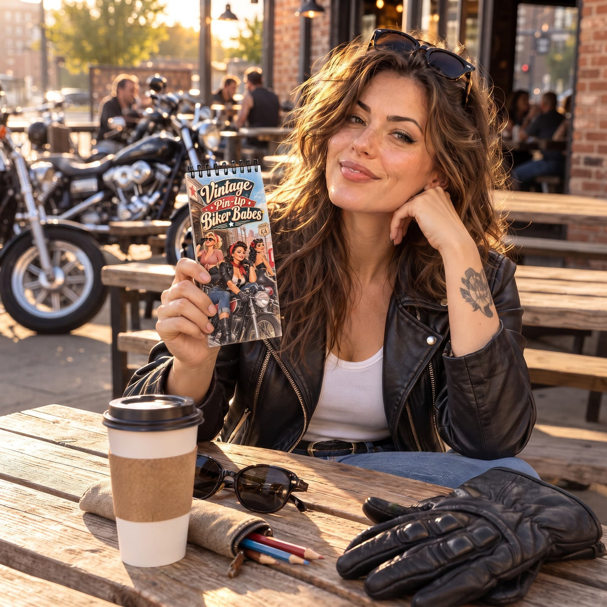 Vintage Pin-Up Biker Babes Cep Boy Boyama Kitabı  Retro Motorcu Kızlar, Yetişkinler İçin