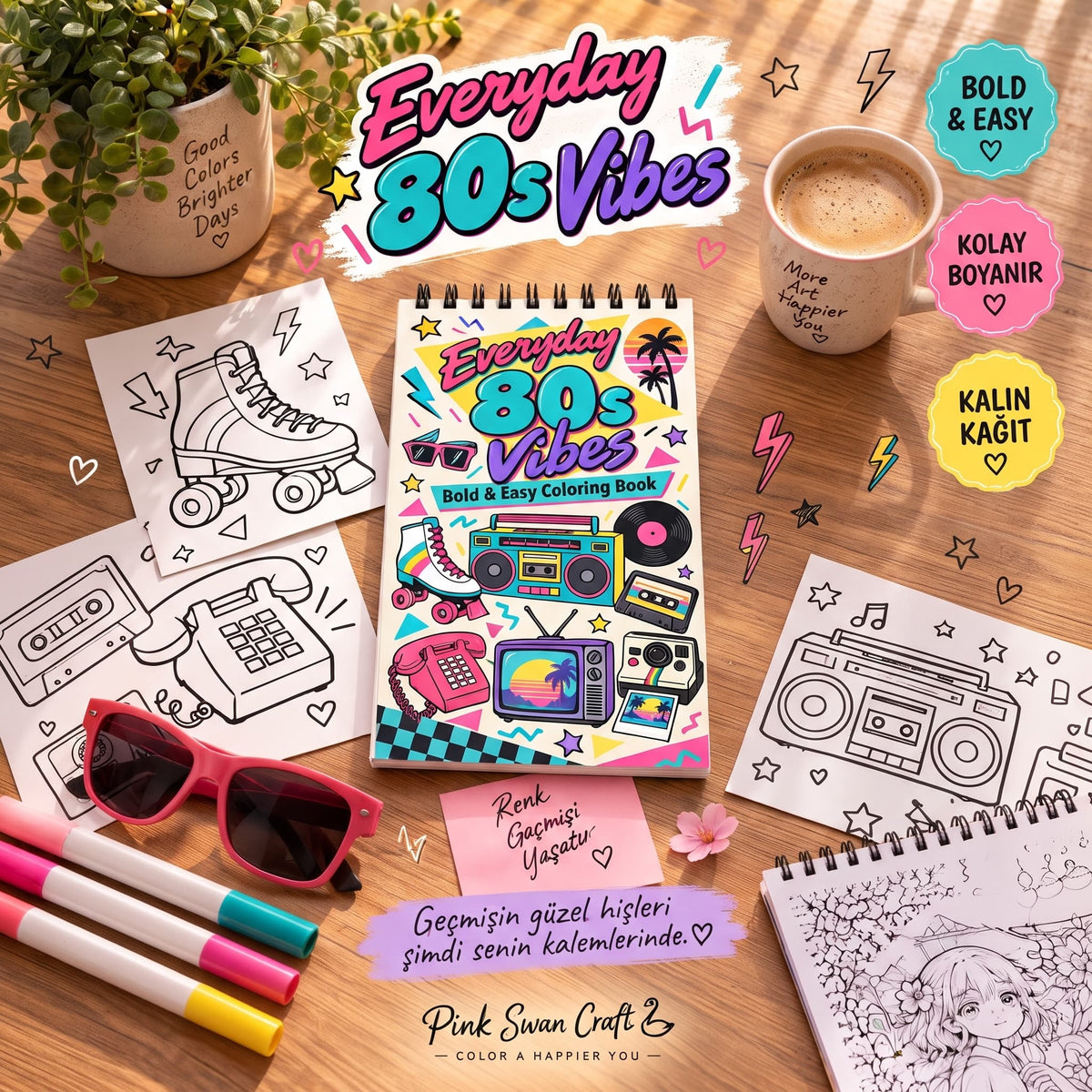 Retro 80s – Vol. 1: Everyday Life Boyama Kitabı 10x20 cm Cep / Çanta Boy