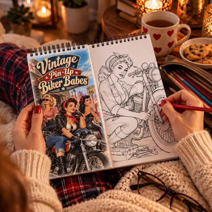 Vintage Pin-Up Biker Babes Cep Boy Boyama Kitabı  Retro Motorcu Kızlar, Yetişkinler İçin