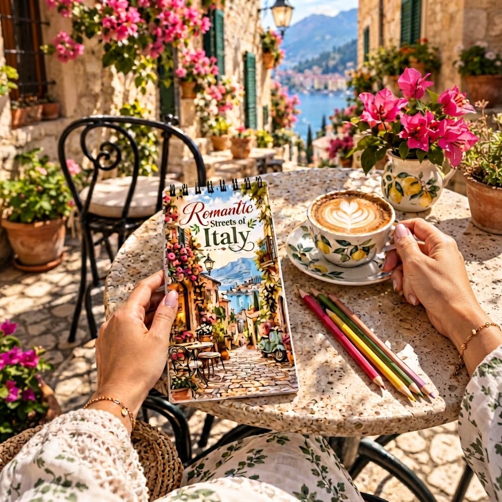 Romantic Streets of Italy 10x20 cm Cep Boy Boyama Kitabı