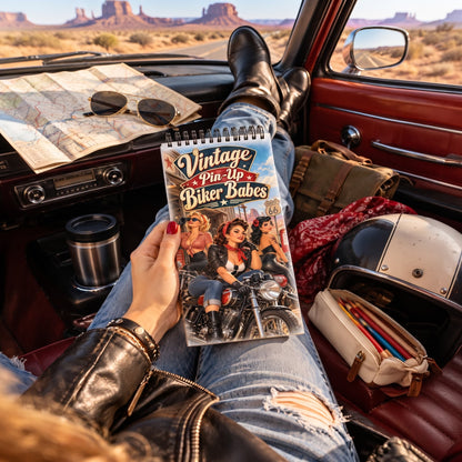 Vintage Pin-Up Biker Babes Cep Boy Boyama Kitabı  Retro Motorcu Kızlar, Yetişkinler İçin