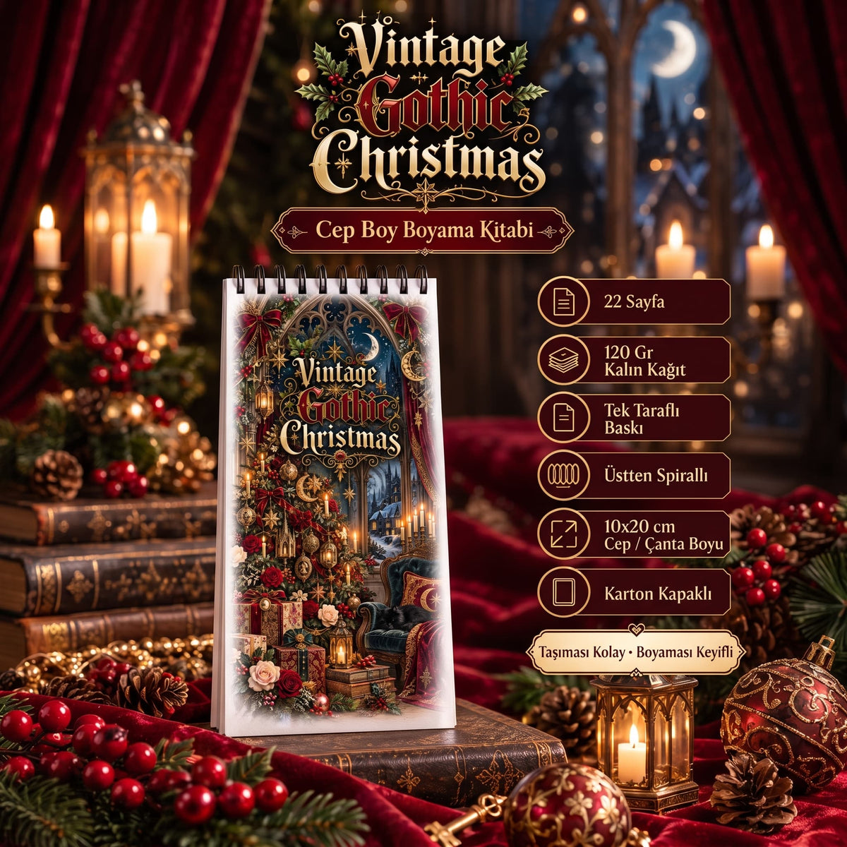 Vintage Gothic Christmas 10x20 cm Cep / Çanta Boy Boyama Kitabı