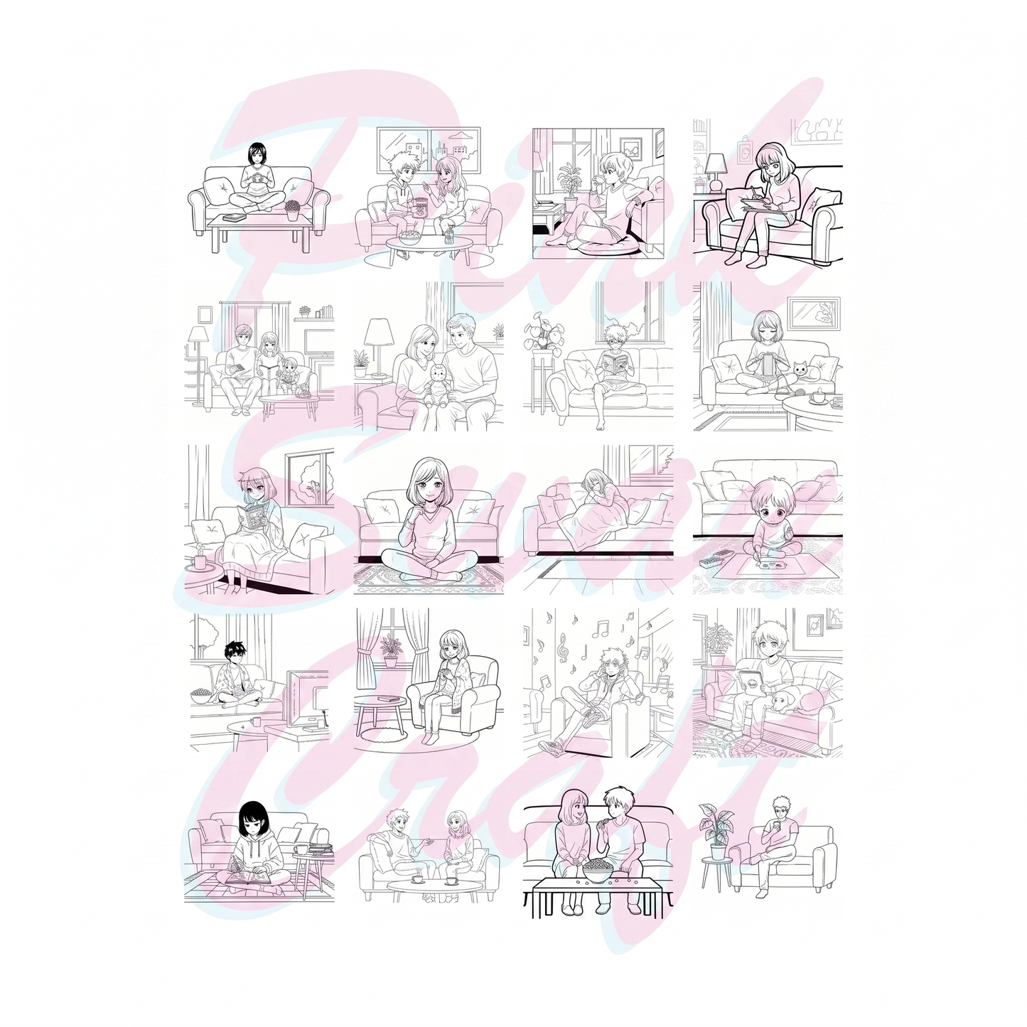 Bold And Easy Anime Style Living Rooms – 20x20 cm Büyük Boyama Kitabı, Çocuklar ve Yetişkinler İçin