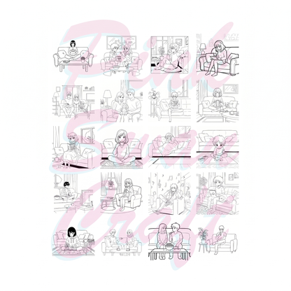 Bold And Easy Anime Style Living Rooms – 20x20 cm Büyük Boyama Kitabı, Çocuklar ve Yetişkinler İçin