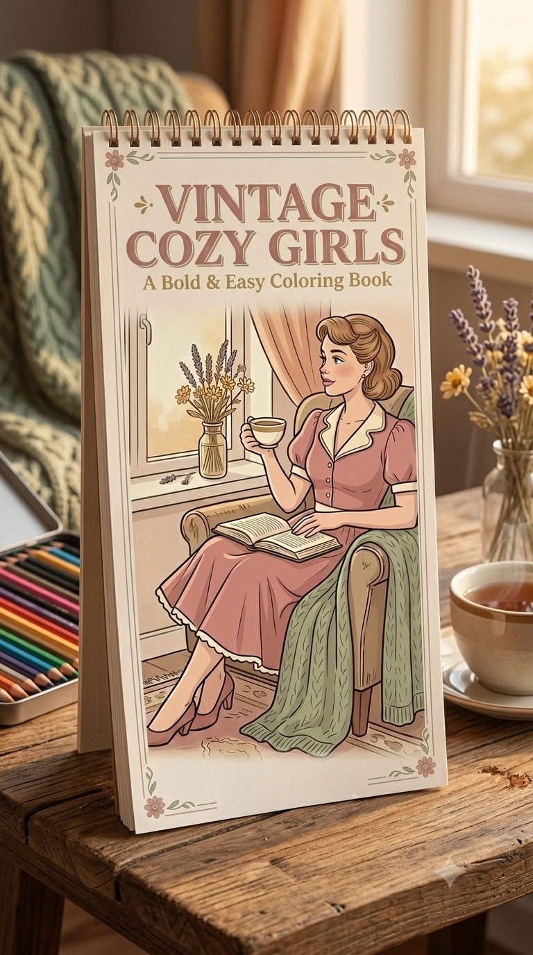 Nostalgic Vintage Cozy Girls Boyama Kitabı - Çanta / Cep Boy - 10x20 cm
