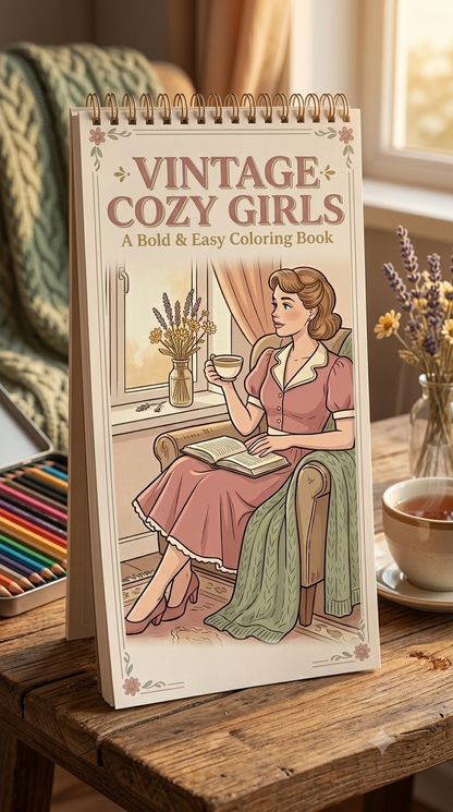 Nostalgic Vintage Cozy Girls Boyama Kitabı - Çanta / Cep Boy - 10x20 cm