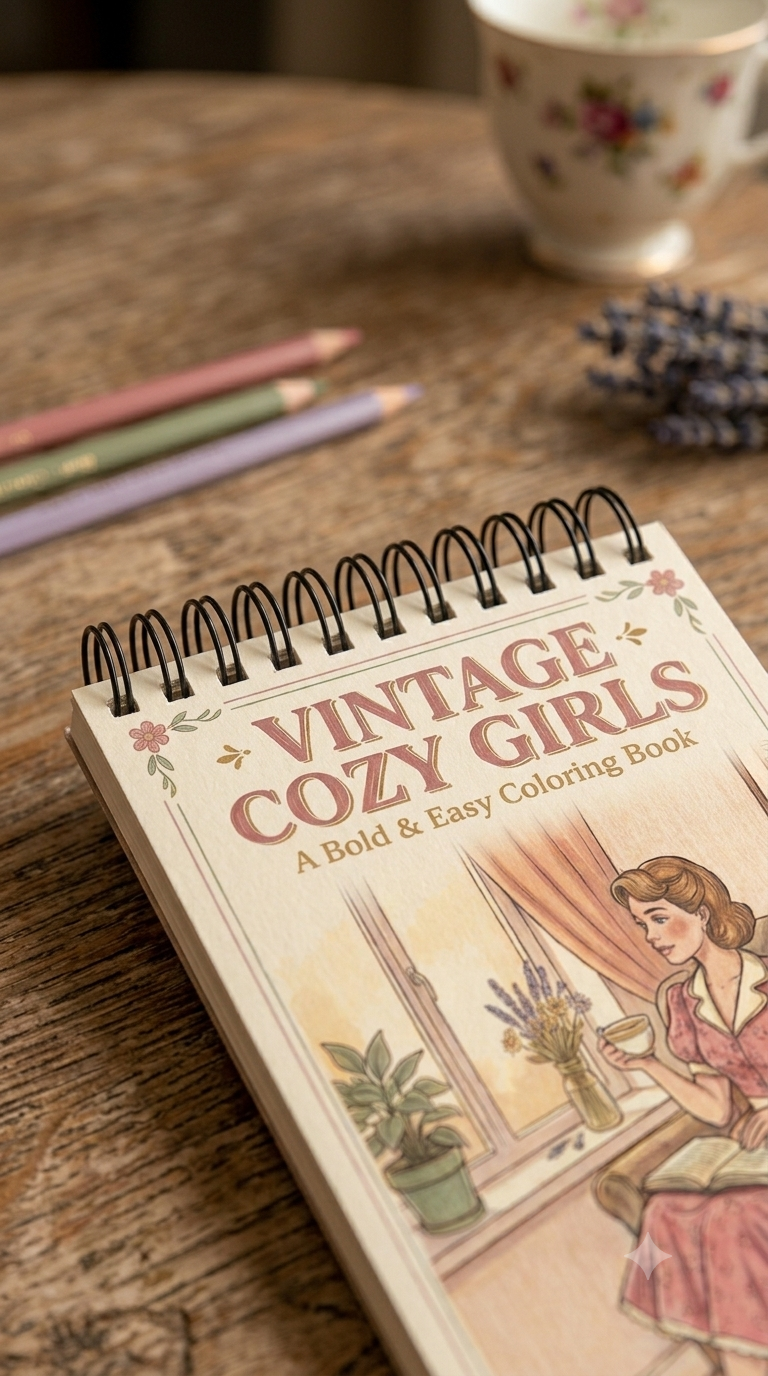 Nostalgic Vintage Cozy Girls Boyama Kitabı - Çanta / Cep Boy - 10x20 cm