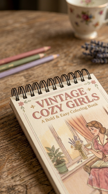 Nostalgic Vintage Cozy Girls Boyama Kitabı - Çanta / Cep Boy - 10x20 cm