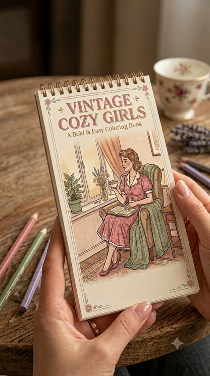 Nostalgic Vintage Cozy Girls Boyama Kitabı - Çanta / Cep Boy - 10x20 cm