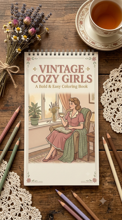 Nostalgic Vintage Cozy Girls Boyama Kitabı - Çanta / Cep Boy - 10x20 cm