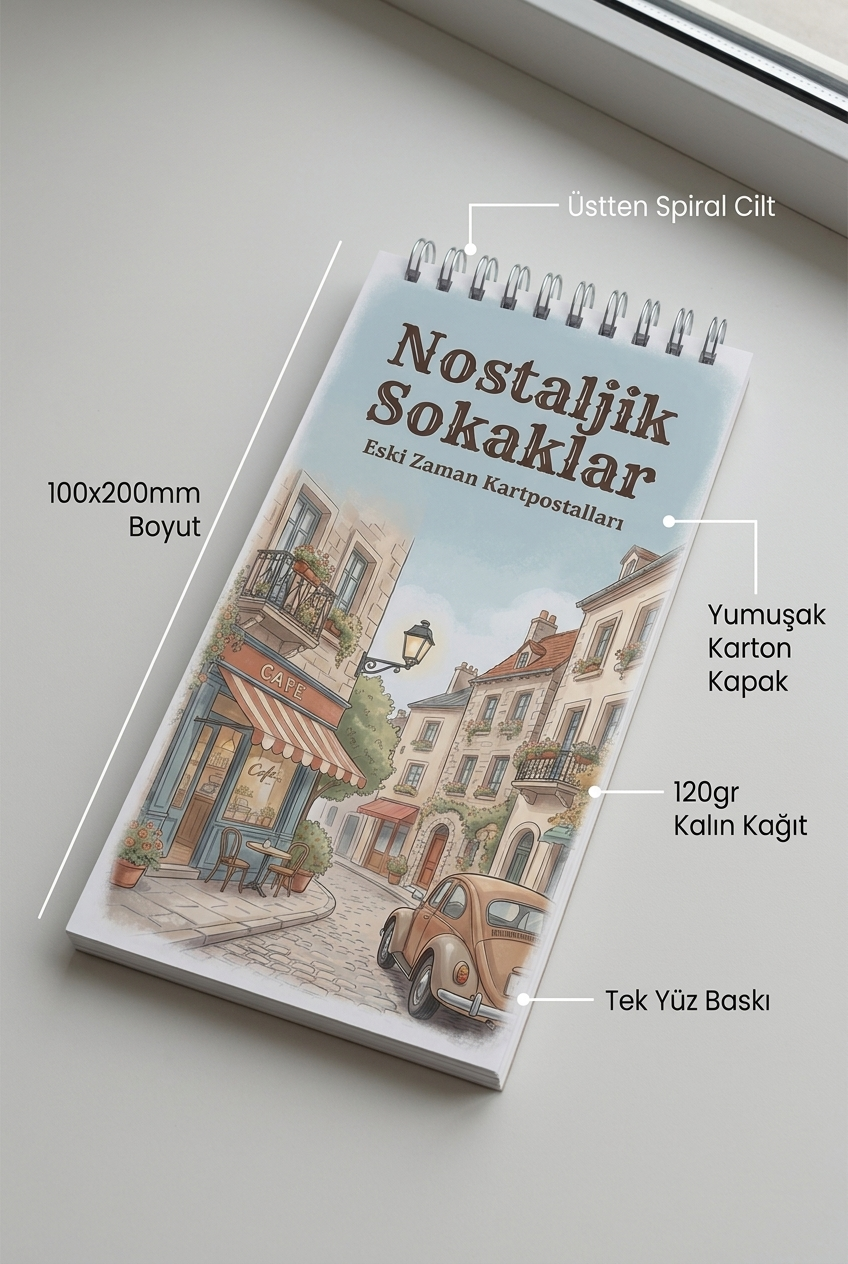 Nostaljik Sokaklar: Eski Zaman Kartpostalları Boyama Kitabı - Çanta / Cep Boy - 10x20 cm