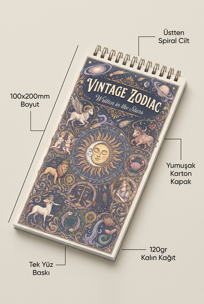 Vintage Zodiac Written in the Stars Boyama Kitabı - Çanta / Cep Boy - 10x20 cm