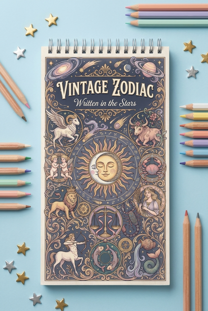 Vintage Zodiac Written in the Stars Boyama Kitabı - Çanta / Cep Boy - 10x20 cm