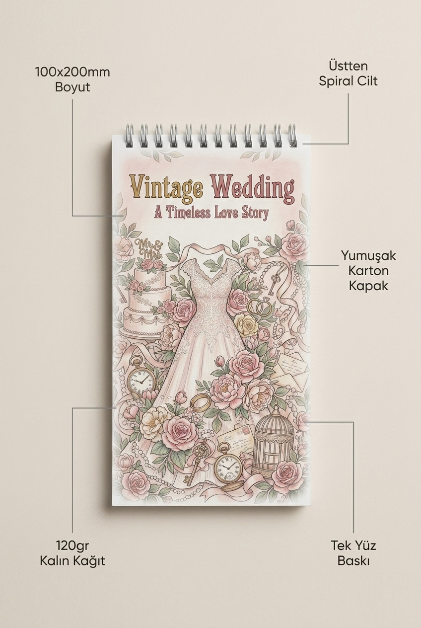 Vintage Wedding: A Timeless Love Story Boyama Kitabı - Çanta / Cep Boy - 10x20 cm