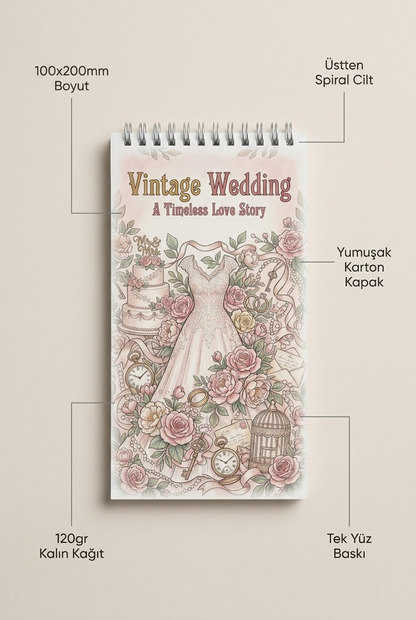 Vintage Wedding: A Timeless Love Story Boyama Kitabı - Çanta / Cep Boy - 10x20 cm