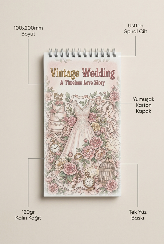Vintage Wedding: A Timeless Love Story Boyama Kitabı - Çanta / Cep Boy - 10x20 cm