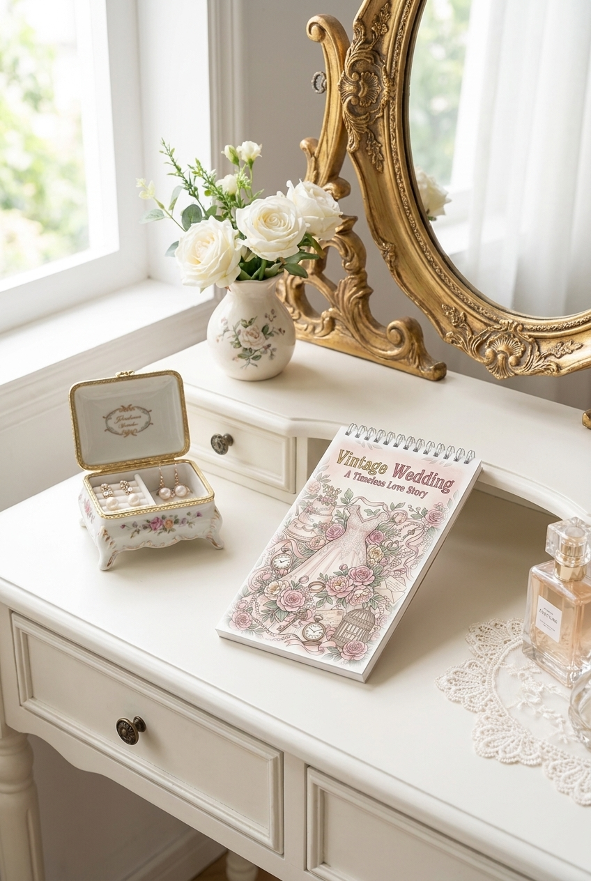 Vintage Wedding: A Timeless Love Story Boyama Kitabı - Çanta / Cep Boy - 10x20 cm