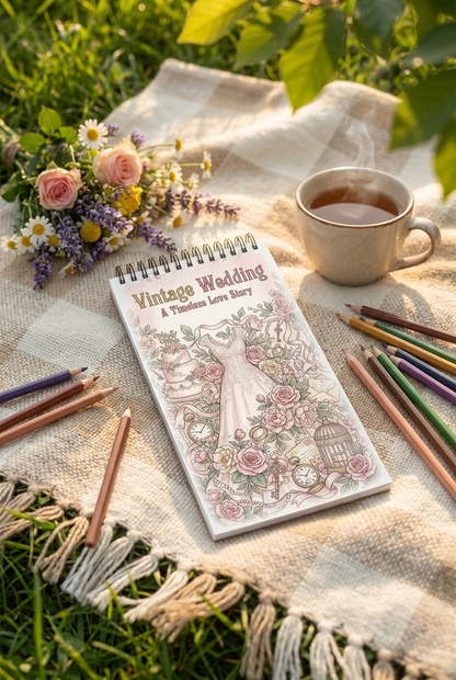 Vintage Wedding: A Timeless Love Story Boyama Kitabı - Çanta / Cep Boy - 10x20 cm