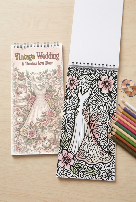 Vintage Wedding: A Timeless Love Story Boyama Kitabı - Çanta / Cep Boy - 10x20 cm