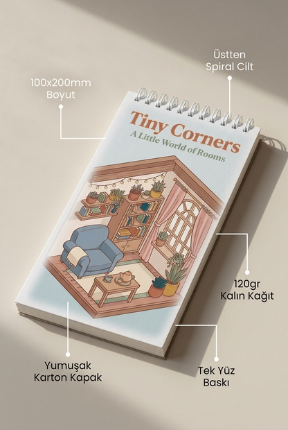Tiny Corners: A Little World of Rooms Boyama Kitabı - Çanta / Cep Boy - 10x20 cm