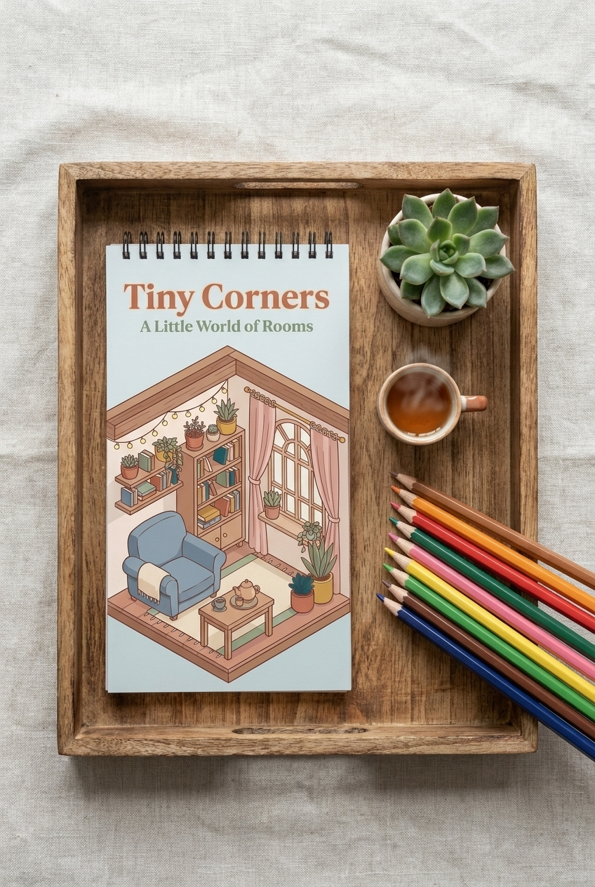 Tiny Corners: A Little World of Rooms Boyama Kitabı - Çanta / Cep Boy - 10x20 cm