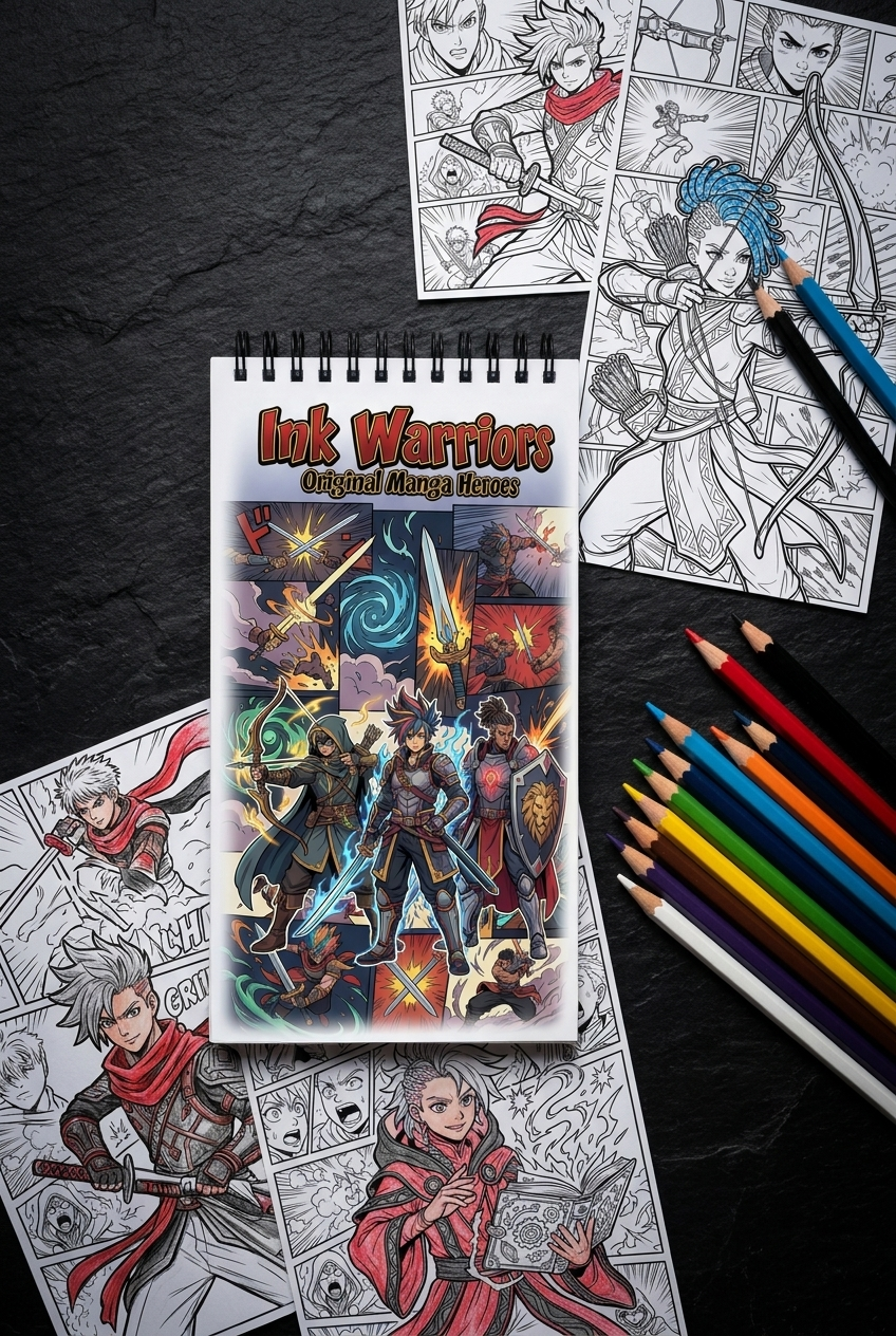 Ink Warriors: Original Manga Heroes Boyama Kitabı - Çanta / Cep Boy - 10x20 cm