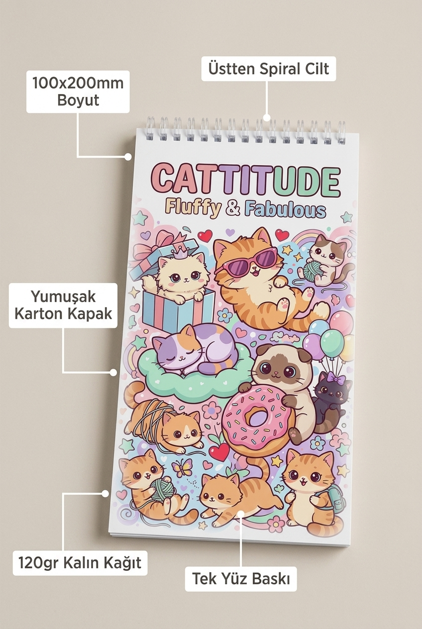 Cattitude: Fluffy & Fabulous Boyama Kitabı - Çanta / Cep Boy - 10x20 cm