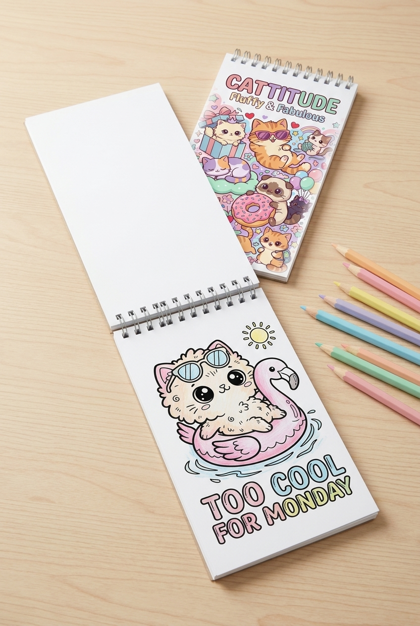 Cattitude: Fluffy & Fabulous Boyama Kitabı - Çanta / Cep Boy - 10x20 cm