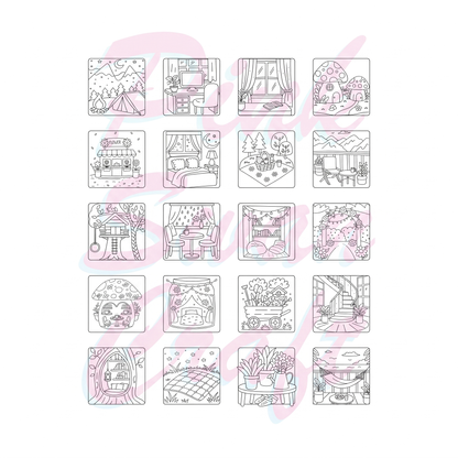 Cozy Spaces Bold And Easy – 20x20 cm Büyük Boyama Kitabı, Çocuklar ve Yetişkinler İçin