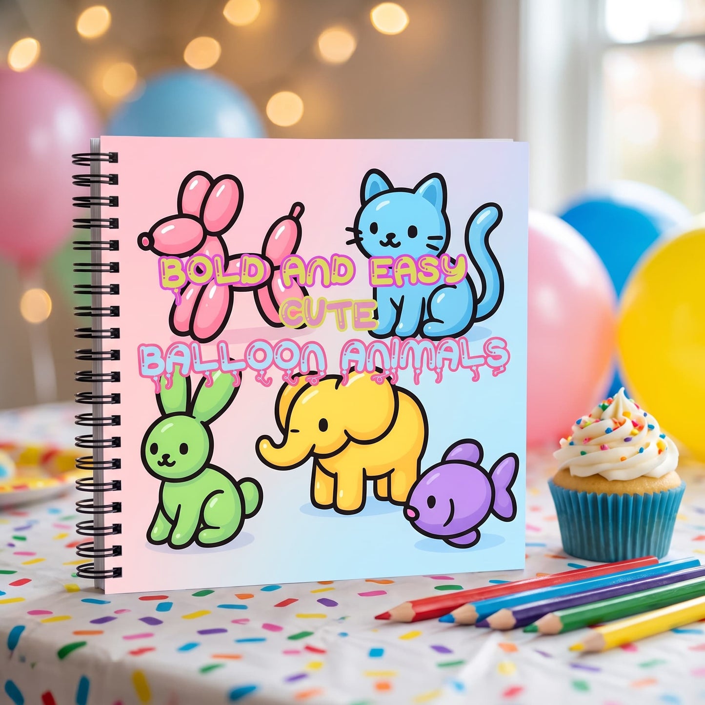 Cute Balloon Animals Bold And Easy 20x20 Cm Büyük Boyama Kitabı, Çocuklar Ve Yetişkinlere