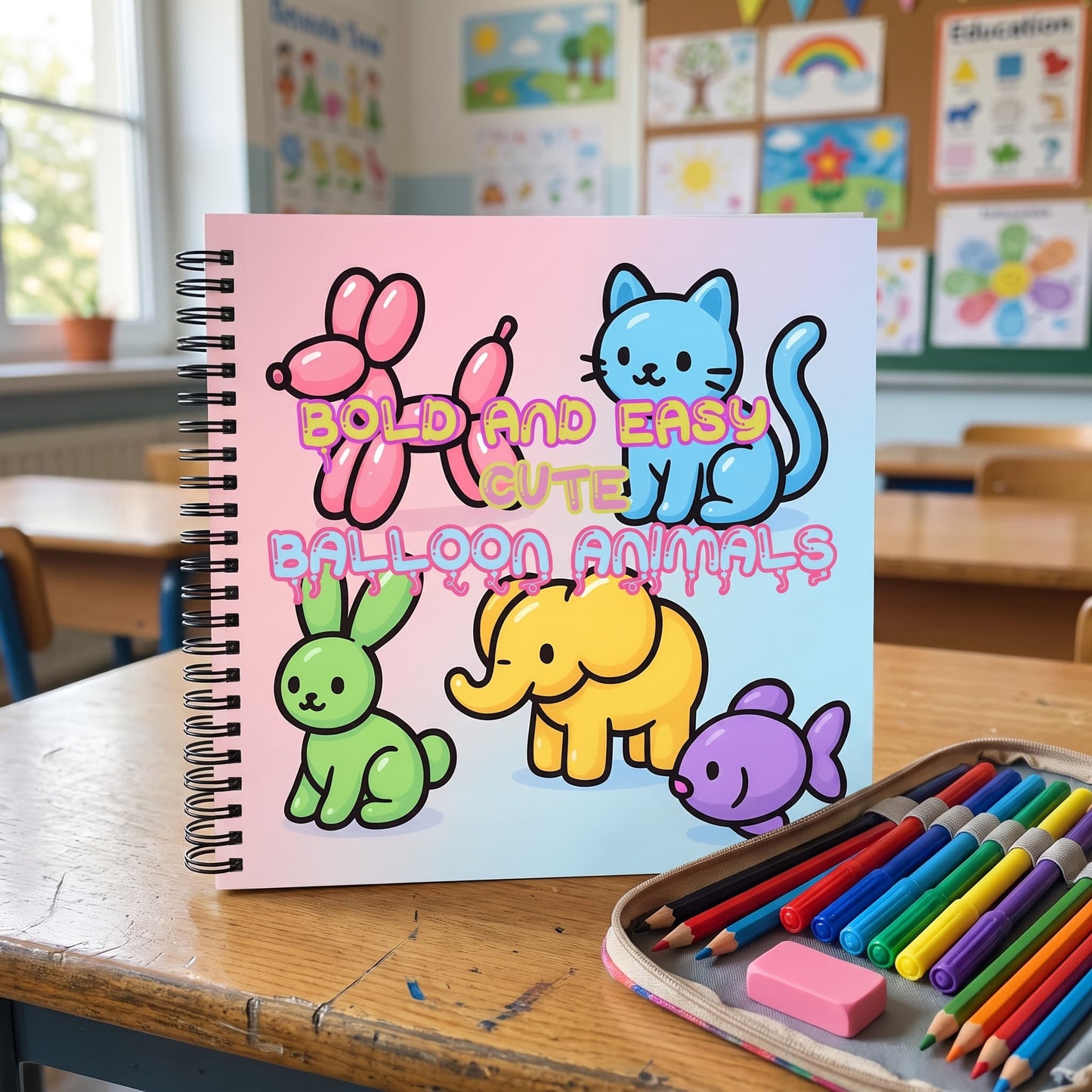 Cute Balloon Animals Bold And Easy 20x20 Cm Büyük Boyama Kitabı, Çocuklar Ve Yetişkinlere