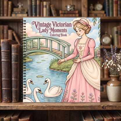 Vintage Victorian Lady Moments – 20x20 cm Büyük Boyama Kitabı, Çocuklar ve Yetişkinler İçin