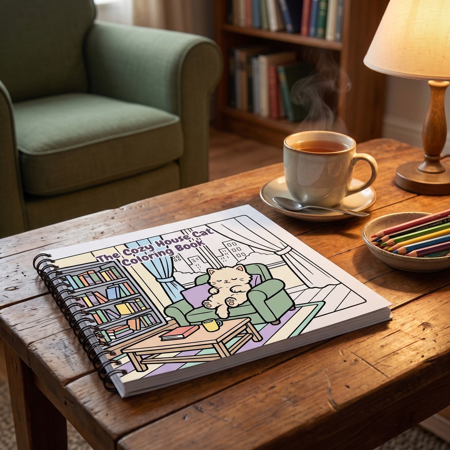 Cozy House Cats Ev Kedileri 20x20 Cm Büyük Boyama Kitabı, Çocuklar Yetişkinler