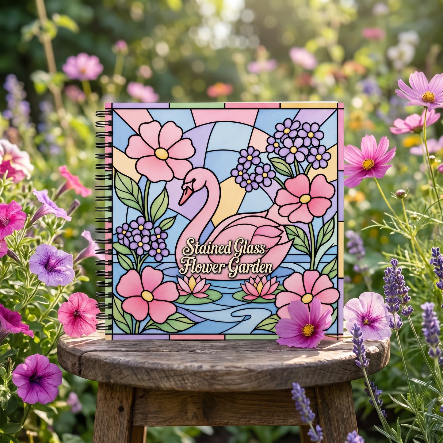 Stained Glass Vitray Flower Garden 20x20 Cm Büyük Boyama Kitabı, Çocuklar Ve Yetişkinler İçin