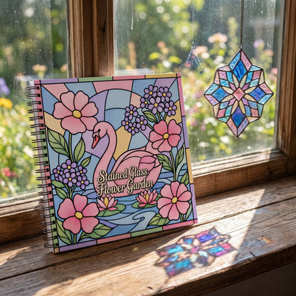 Stained Glass Vitray Flower Garden 20x20 Cm Büyük Boyama Kitabı, Çocuklar Ve Yetişkinler İçin