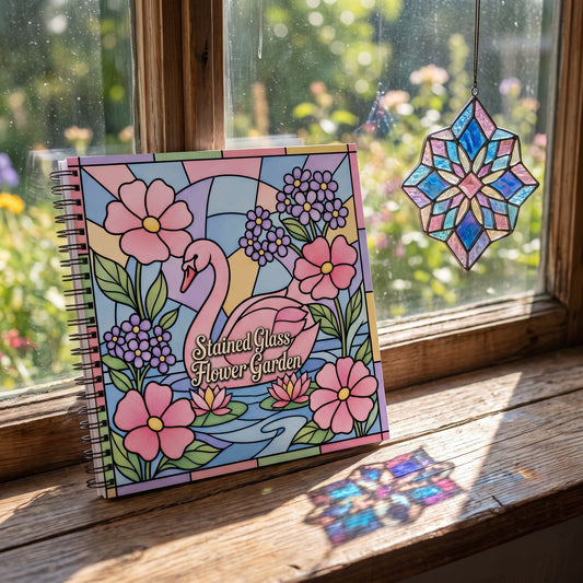 Stained Glass Vitray Flower Garden 20x20 Cm Büyük Boyama Kitabı, Çocuklar Ve Yetişkinler İçin