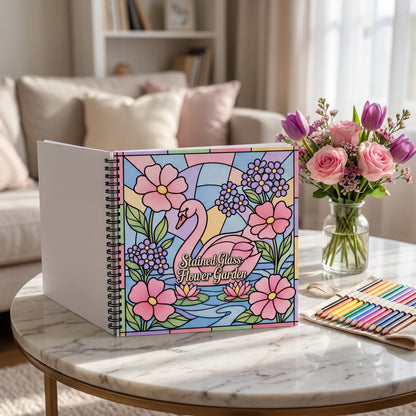 Stained Glass Vitray Flower Garden 20x20 Cm Büyük Boyama Kitabı, Çocuklar Ve Yetişkinler İçin