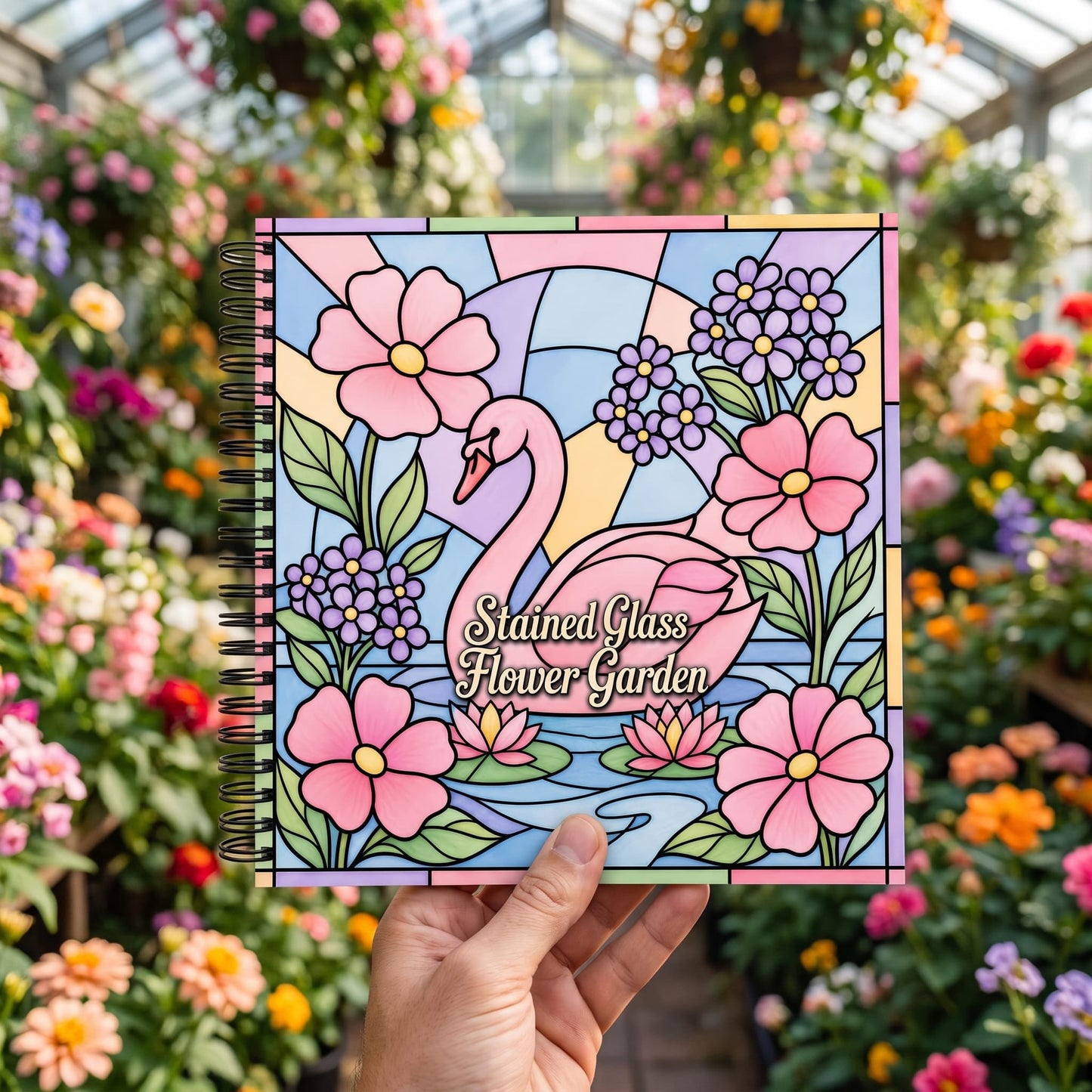 Stained Glass Vitray Flower Garden 20x20 Cm Büyük Boyama Kitabı, Çocuklar Ve Yetişkinler İçin