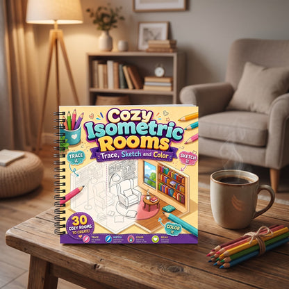 Cozy Isometric Rooms Boyama Kitabı Trace Sketch Color 30 Görsel 20x20 Cm