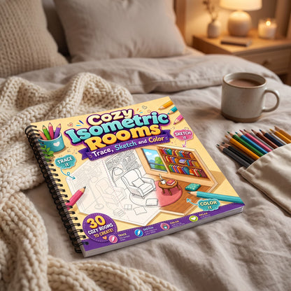 Cozy Isometric Rooms Boyama Kitabı Trace Sketch Color 30 Görsel 20x20 Cm