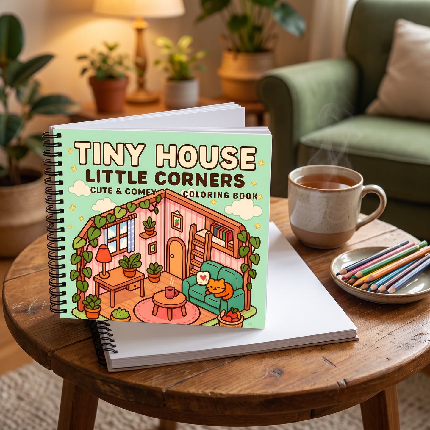 Tiny House Little İsometric Corners – 20x20 cm Büyük Boyama Kitabı, Çocuklar ve Yetişkinler
