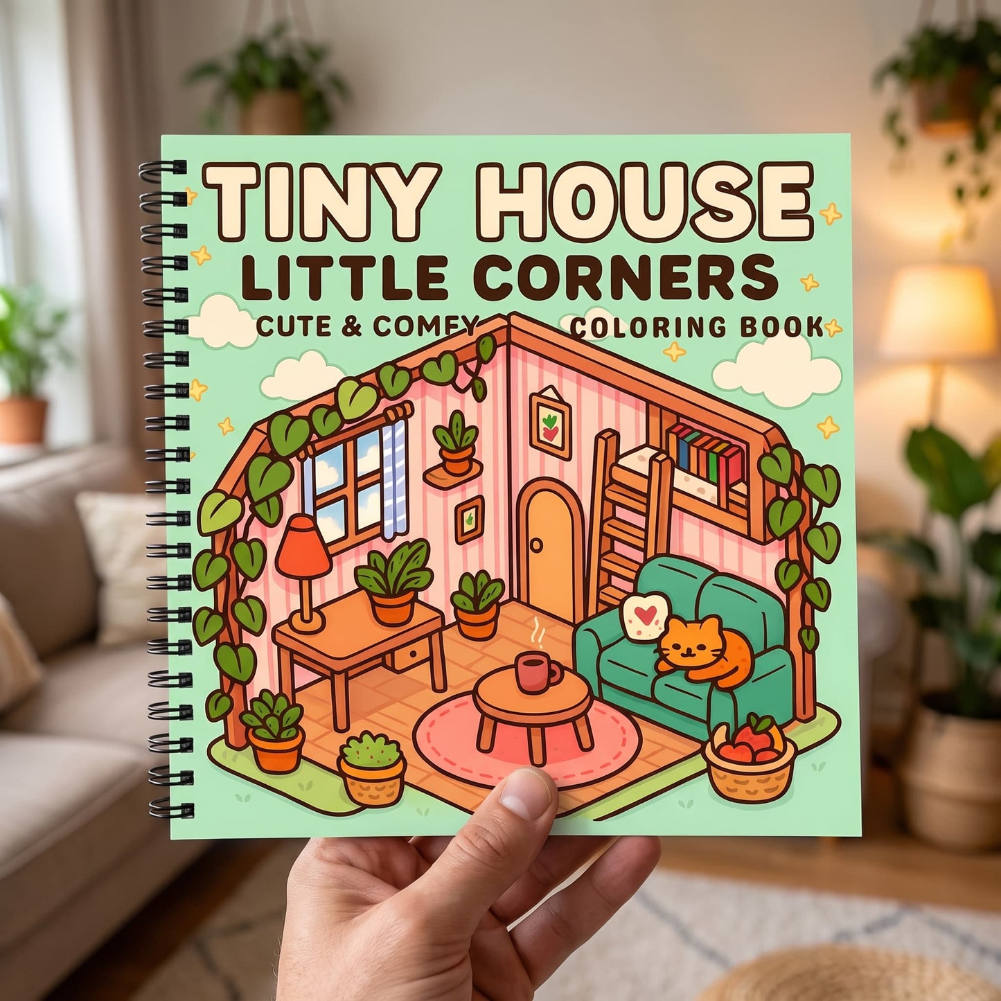Tiny House Little İsometric Corners – 20x20 cm Büyük Boyama Kitabı, Çocuklar ve Yetişkinler
