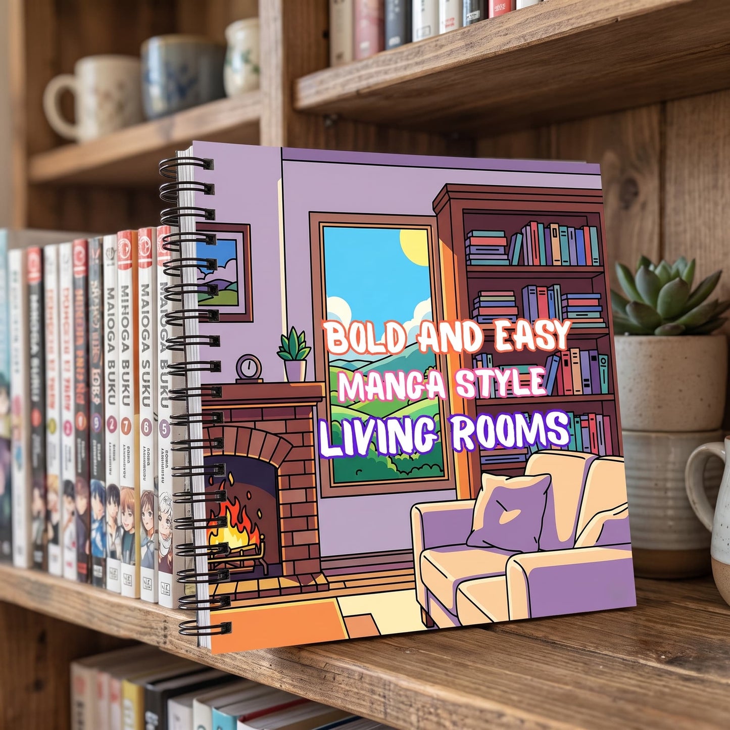 Bold And Easy Anime Style Living Rooms – 20x20 cm Büyük Boyama Kitabı, Çocuklar ve Yetişkinler İçin